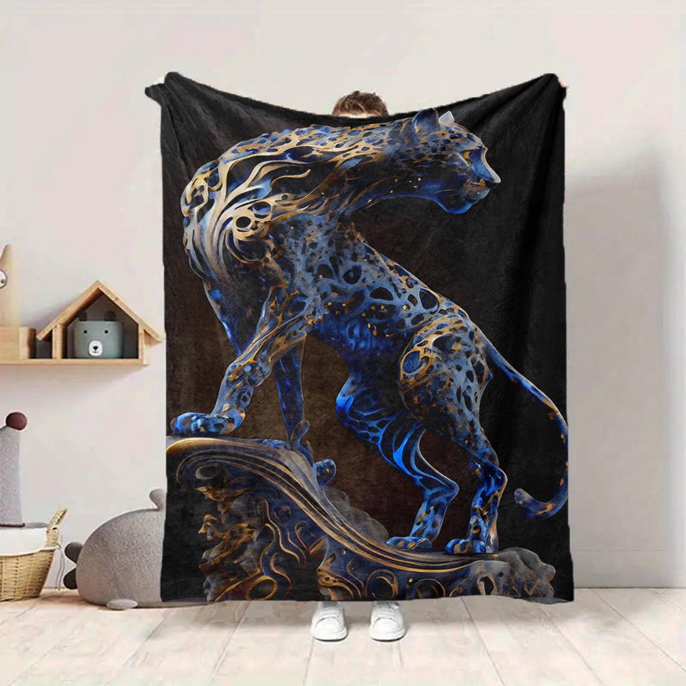 1pc Blue Leopard Blanket, Lightweight Flannel Fleece with Digital Printing, Soft Warm for Sofa, Travel, Camping, Office, Couch, Chair, and Bed, All-Se