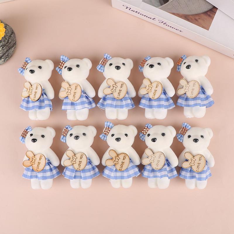 10PCS 10cm Plaid Bear Bouquet Small Bear Couple Bear Gift Packaging Wedding Gift Birthday Present