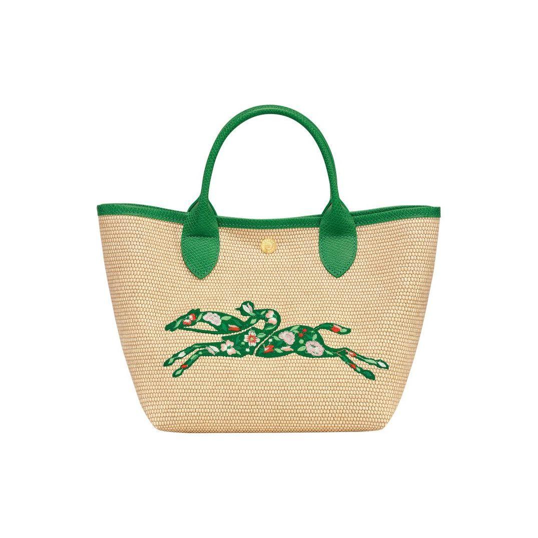 Longchamp Women's Green Le Pliage 21 Embroidered Snap Closure Canvas And Leather Trimmed Tote Bag Tote Bag 10144Hce129