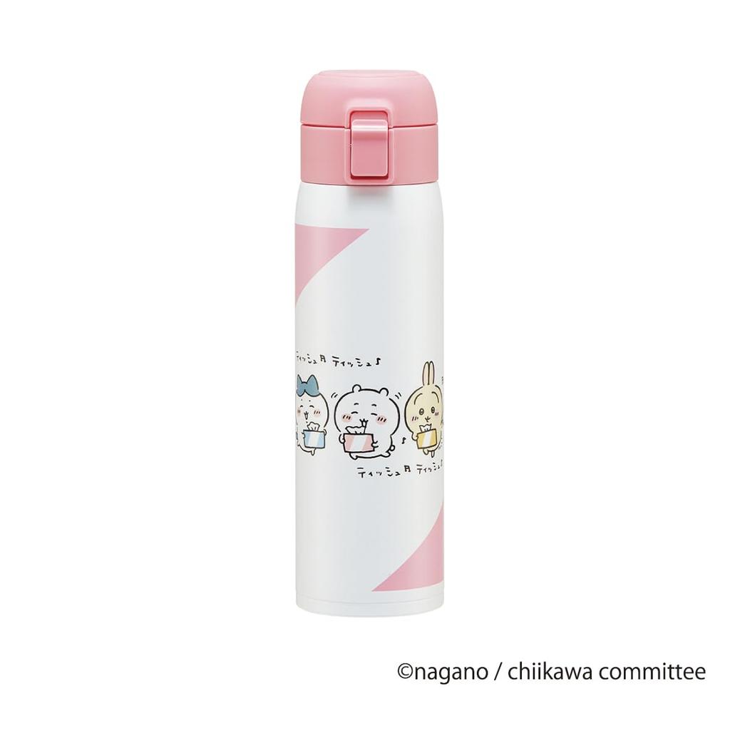 Skater STOT5-A 480ml Stainless Steel Water Bottle with One-Touch Opening, Insulated for Hot and Cold Drinks, Chiikawa