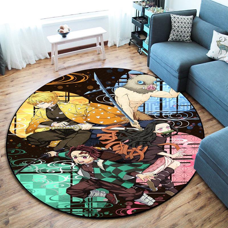 Classic Japanese-style Cartoon Demon Slayer Round Rug, Home Soft Decorative Anti-slip Yoga Mat and Chair Mat, Outdoor Floor Mat Carpet K10