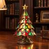 Unique Christmas Gifts for Friends Tree Table Lamp, Stained Glass Effect LED Night Light, Colorful Exquisite Resin Craft Ornaments Bedside Light