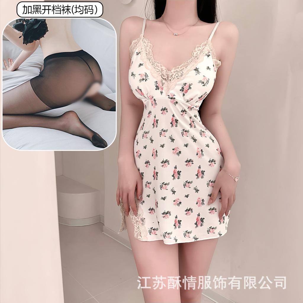 Crispy love bag chest lace pad pure hip suspender pajamas smashed flower sexy small chest pajamas color fresh wind short skirt