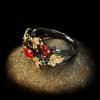 New Exquisite Leaf Flower Color Zircon Ladies Women's Ring Jewelry Black Gold Two-color Red Zircon Ring Ladies Ring