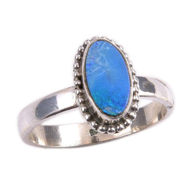 Natural Australian Opal Gemstone 925 Solid Sterling Silver Jewelry Ring S.7 J8z55