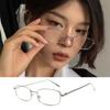 Square Glasses Frame for Women Small Metal Frame Flat Anti-blue Glasses Japanese Men Vintage Trendy Silver Y2K Reading Glasses