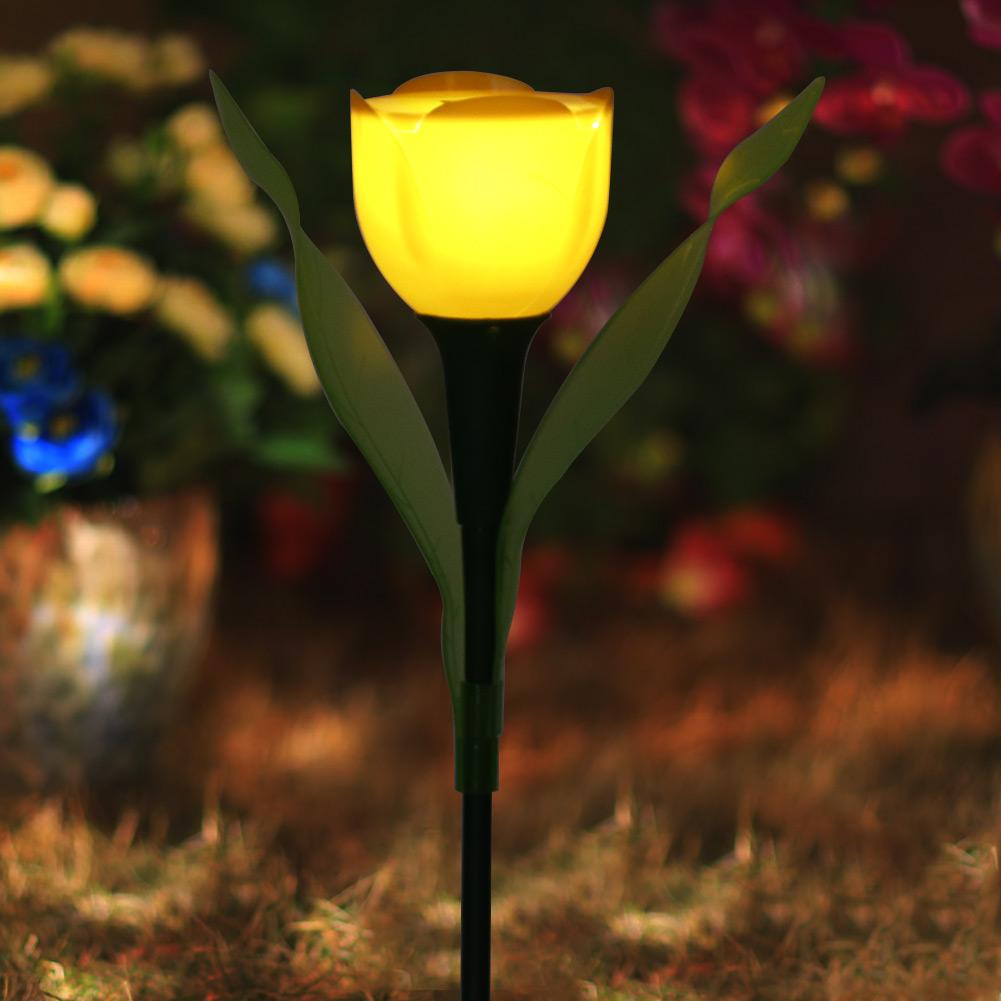 4Pcs Outdoor Solar Power Tulip LED Flower Light Waterproof Garden Lawn Lamp DecorationOrange