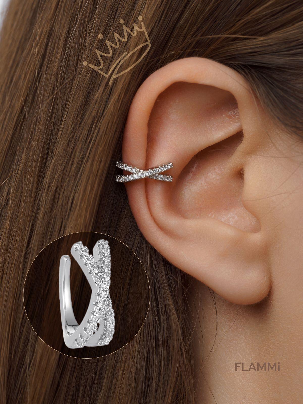 

Полностью бриллиантовые сверкающие циркониевые серьги-клипсы для хряща уха в виде волны-креста с полным бриллиантовым покрытием One Size белый