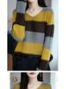 Women's Autumn V-Neck Color Block Striped Sweater - Soft, Loose, and Versatile