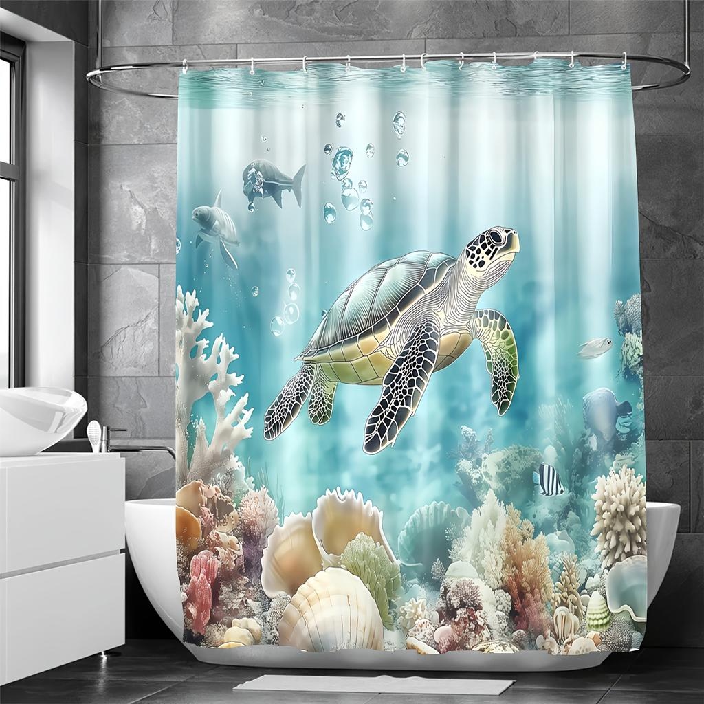 Underwater World Turtle Bathroom Shower Curtain Ocean Theme Pattern With 12 Hooks Modern Bathroom Decorative Shower Curtain