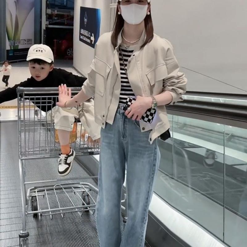 Frühlings- und Herbst-Lässige Kleine Lederjacke Damen Locker Schlank PU-Leder Motorradkleidung Mode Kurze Jacke