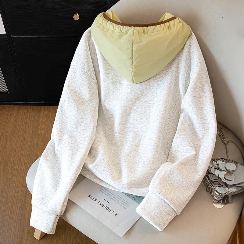 Women's Contrasting Hooded Spliced Fleece Sweatshirt