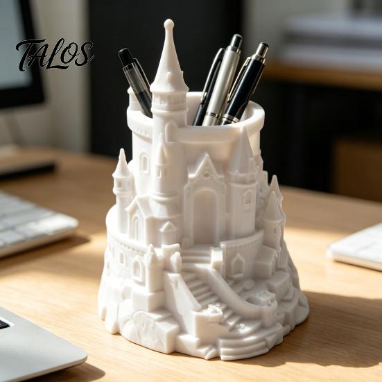 Portapenne ad Angoli Arrotondati Forma di Castello Organizer da Scrivania Stampato in 3D per Penne, Matite, Pennelli da Trucco, Portamatite Decorativo