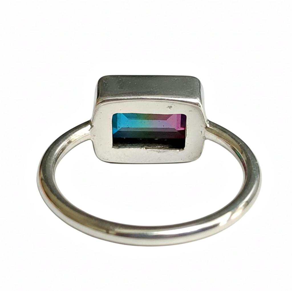 Watermelon Tourmaline Ring, 925 Solid Silver, Statement Ring, Tourmaline Quartz Ring, Emerald Cut Shape, Gift for Her, Birthstone Ring
