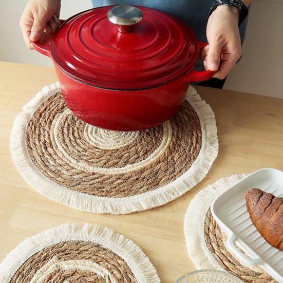 

Подушечка для чашки Дизайн с кисточкой Многоразовая утолщенная износостойкая Термостойкая Очень большая декоративная нескользящая чашка-чаша S