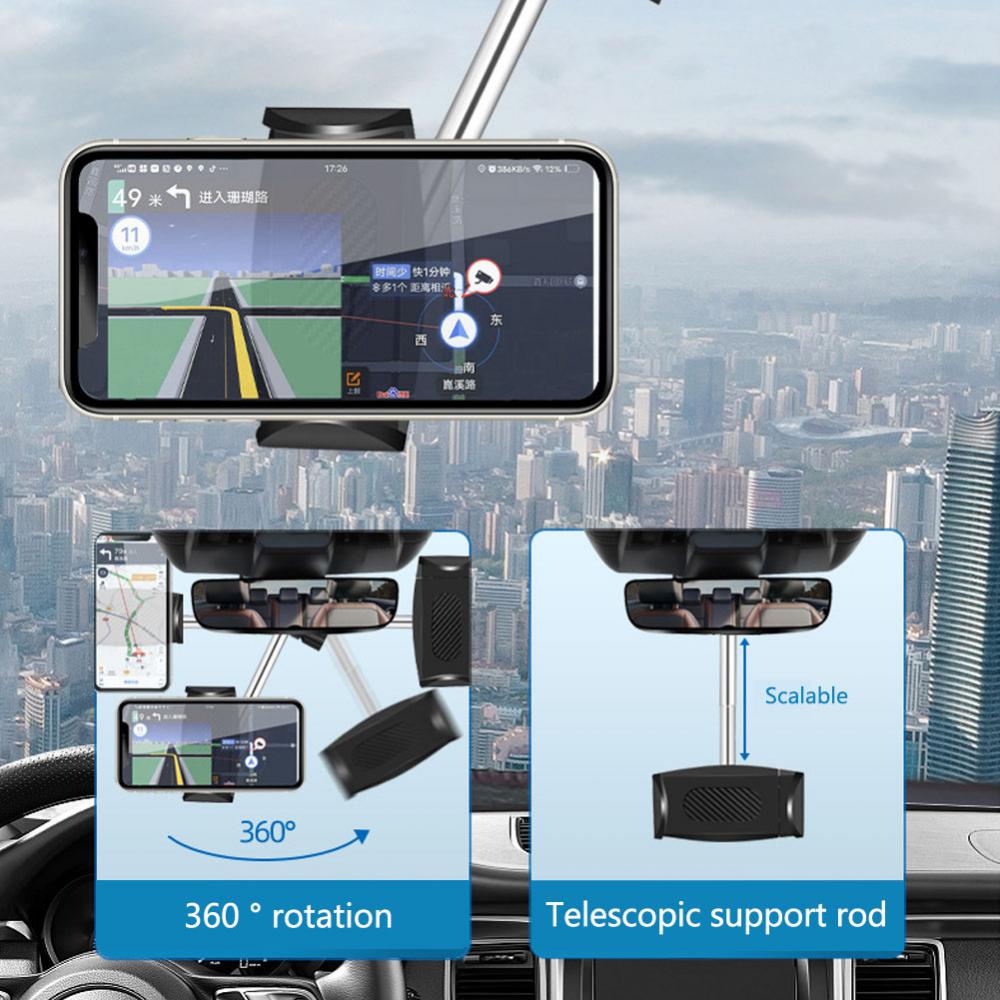 Universal Car Phone Holder Multifunctional 360 Degree Rotatable  Rearview Mirror Seat Hanging Auto Phone Bracket Mount Holder