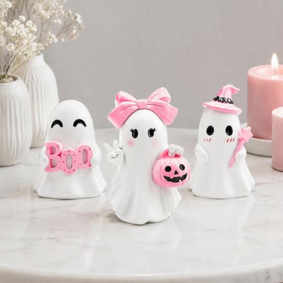 Indoor Halloween Table Centerpiece Ghost Figurine, Resin Spooky Cute Statue, Funny Creepy Ornament Tabletop for Home Shelf Party Haunted