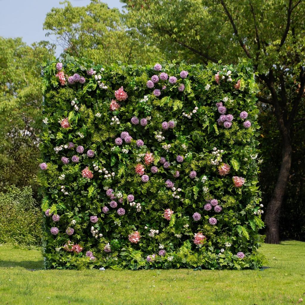 Uflower Artificial Flower Wall Roll-Up with Green Leaves Fabric Floral Backdrop for Wedding Event Party Decorations Curtain