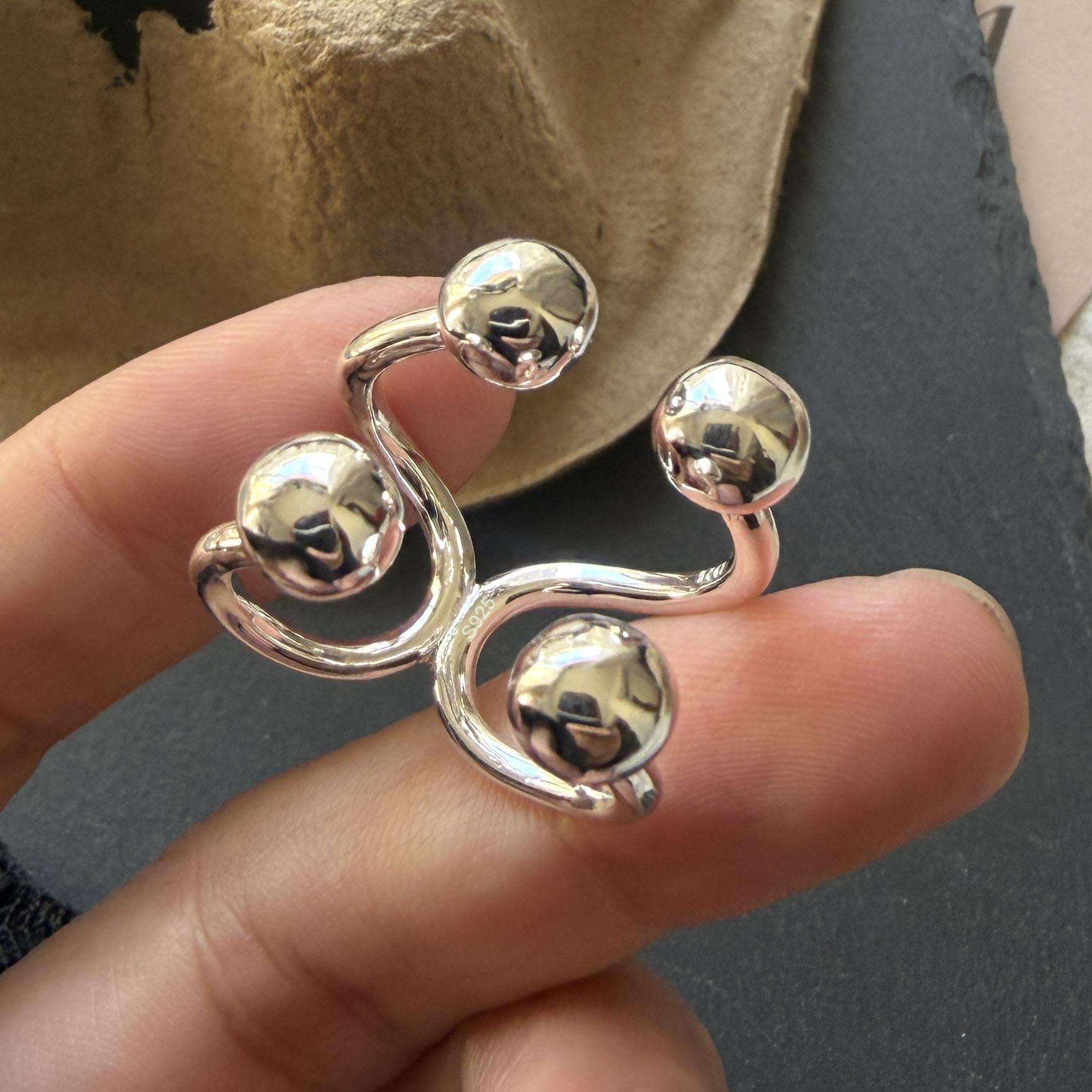 

925 Sterling Silver Rings for Women Couple Minimalist Handmade Simple 4 Balls Ring Fine Jewelry Gift Prevent Allergy resizable