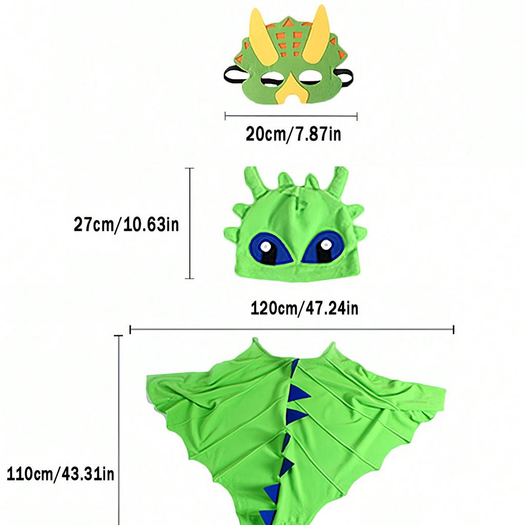 Christmas/Halloween Party Costume Cloak, Hat, Mask Dinosaur Element, Children Festival Performance Shawl Outfit, Holiday Party Cosplay Costume