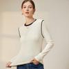 Women's Classic Black & White Color Block Crew Neck Long Sleeve T-Shirt - Spring Collection Wool Acetate Lyocell Base Layer