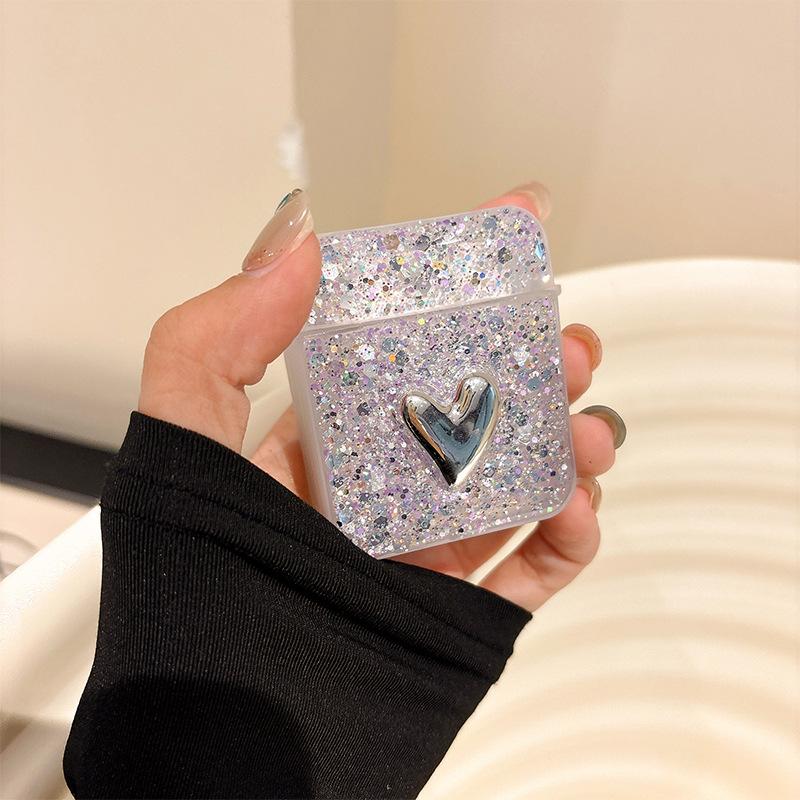 Square Bluetooth Headset Cover For Apple Airpods 4 Generation Glitter Sequins Airpods Pro Love Protective Case