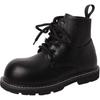 Fashion Retro Versatile Leather Boots Solid Color Lace-up Platform Martin Boots Autumn and Winter College Style Short Boots British Style Fashion B