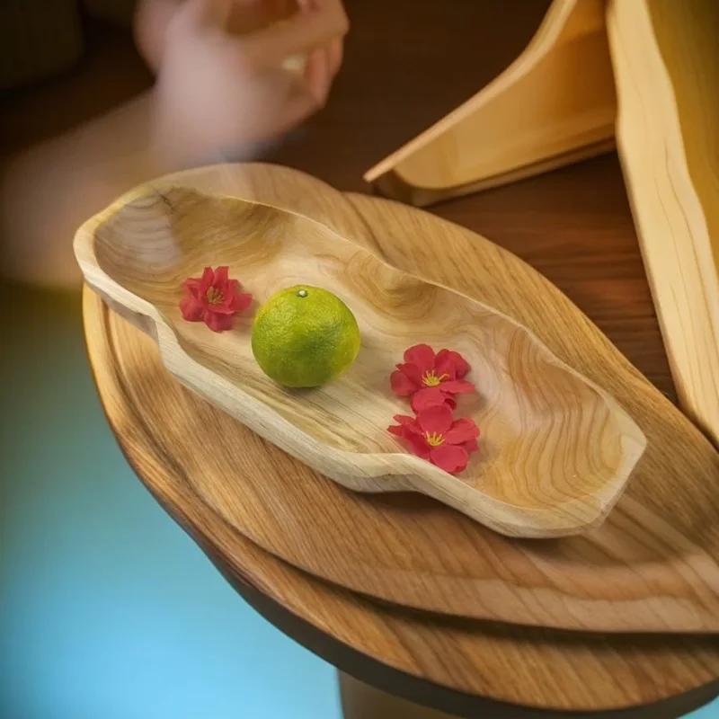 1pcs Solid Wood Snack Tray - Multi-Purpose Fruit Nut Dessert Platter Rustic Serving Bowl for Party Home Kitchen