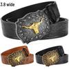 Trendy Western Cowboy Leather Belt with Large Buckle - American Street Style Youth Waistband