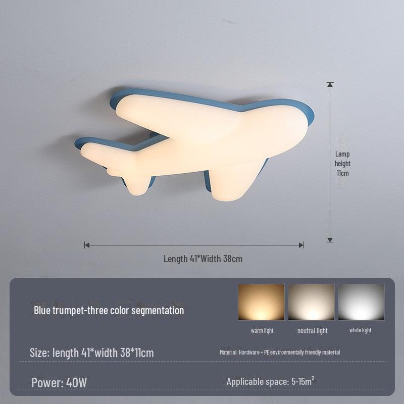 

Потолочный светильник с полным спектром защиты глаз для детей - креативный дизайн в виде мультяшного самолета Three-color change (No remote)