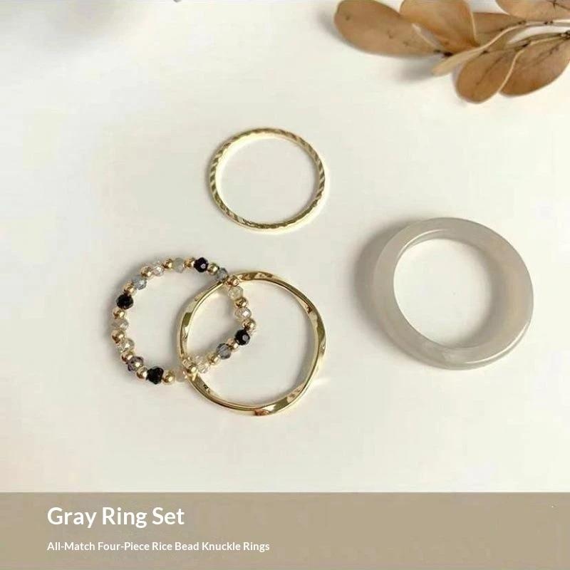 4 Pcs Chic Resin Geometric Irregular Lines Beads Rings For Women Bead Ring Set Party Jewelry Christmas Gifts