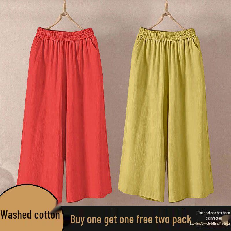 Cotton Wide-Leg High Waist Elastic Cropped Pants for Women - 2026 Summer Collection