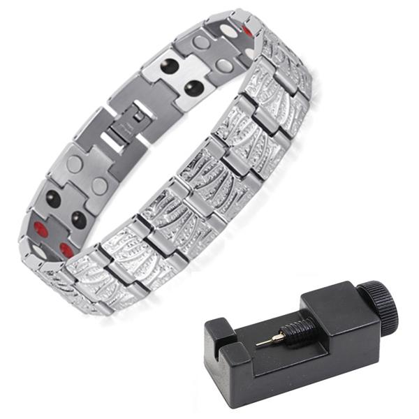 Brățară cu lanț magnetic de terapie, culoare aur roz punk greu de 15 mm, pentru bărbați și femei, oțel inoxidabil negru rock, brățară health pentru bicicletă, bijuterii