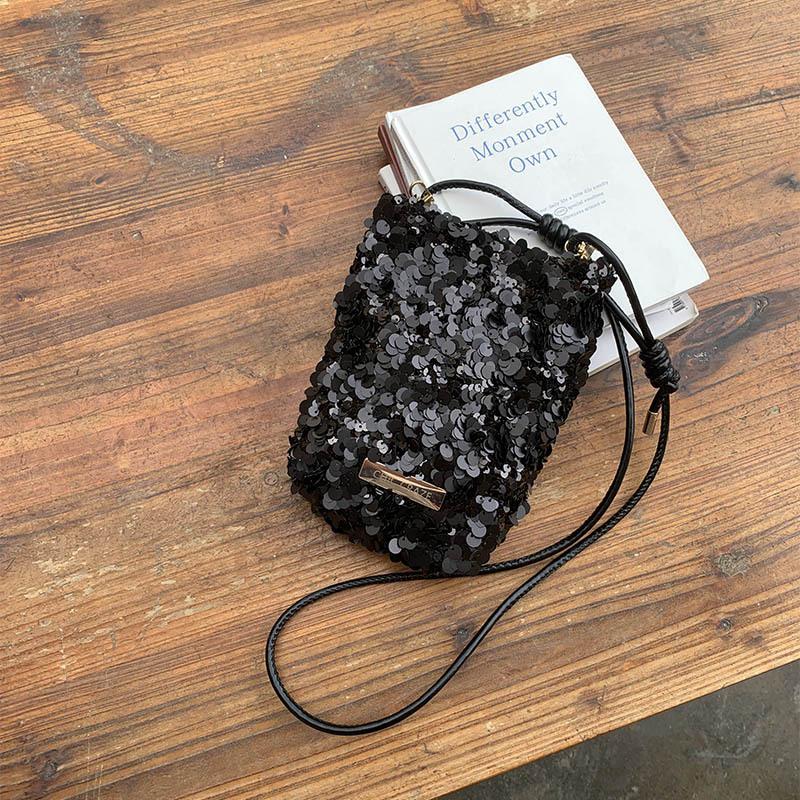 Fashionable Sequin-Textured Women'S Handbags Mini Phone Crossbody Bag Minimalist Adjustable Strap Shiny Small Shoulder Bag