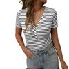 Women's Fashion Stripe V Neck Short Sleeved Pullover Casual T-shirt Top