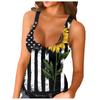 Women's Low Cut Sexy Tight Printed Round Neck Sleeveless Button Vest Tops