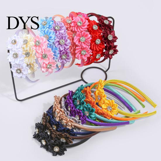 Flower Headband Princess Rhinestone Inlaid Multi-Petal 3D Flowers Lightweight Comfortable Hair Hoop Girls Party Accessory Transparent Plastic