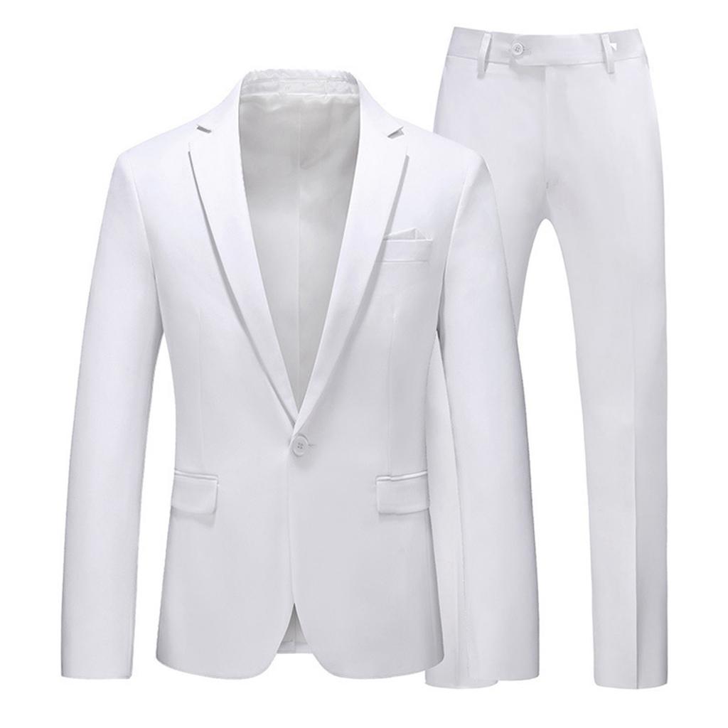 Men's Slim Business Suit Two Piece Set Solid Color Large Size Jacket Coat Party Dress