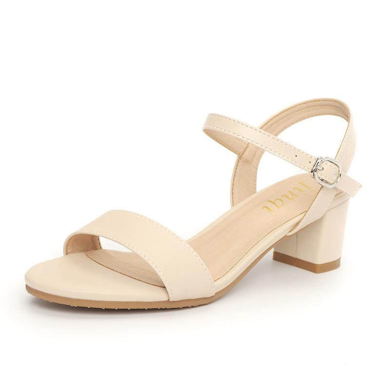 

Fashion Women s Summer French Elegant Open-Toe High Heel Sandals Simple and Versatile Anti-slip Rubber Sole Chunky Heel Dress Sandals 38