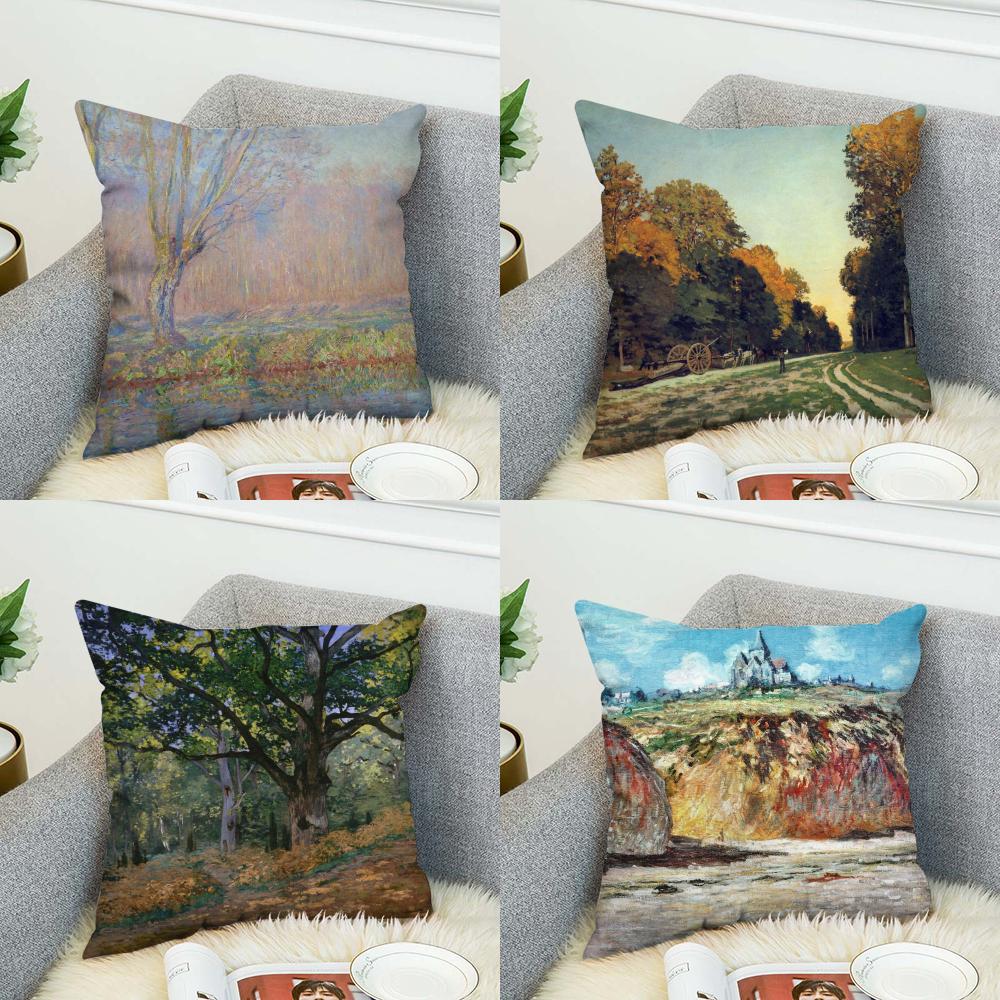 Claude Monet Art Pillow Case For Car Sofa Decorative Home Doublesided Print Plush Square Throw Pillow Cushion Cover