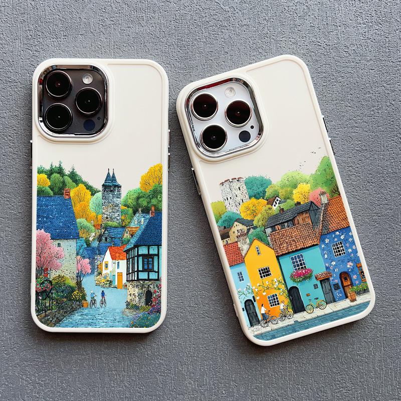 Picturesque Landscape Town Silicone Phone Case For iPhone 16 15 14 Pro Max Plus 11 12 13 Pro Max 7 8 Plus SE2 XS X XR Back Cover