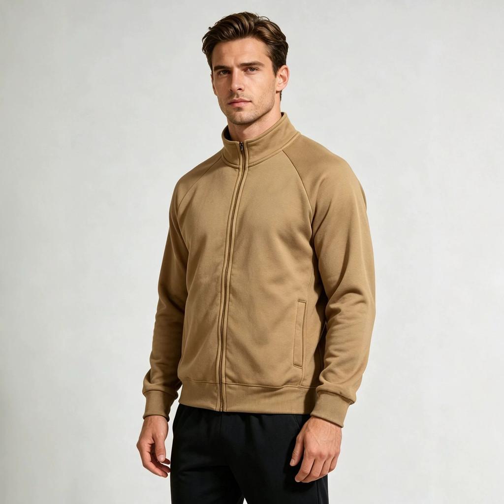 Mens Spring Hoodie With Stand Collar And Zipper Closure For Casual Athletic Wear