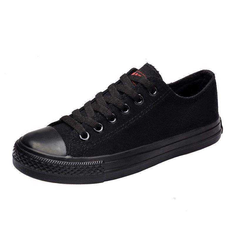 Small black shoes spring all black tide flat baseplate shoes sneakers canvas shoes