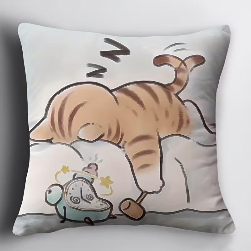 Sofa Pillow Pillowcase Skin-friendly Short Plush Cute Animal Cat Pillow Cover Living Room Cushion Cover Without Core