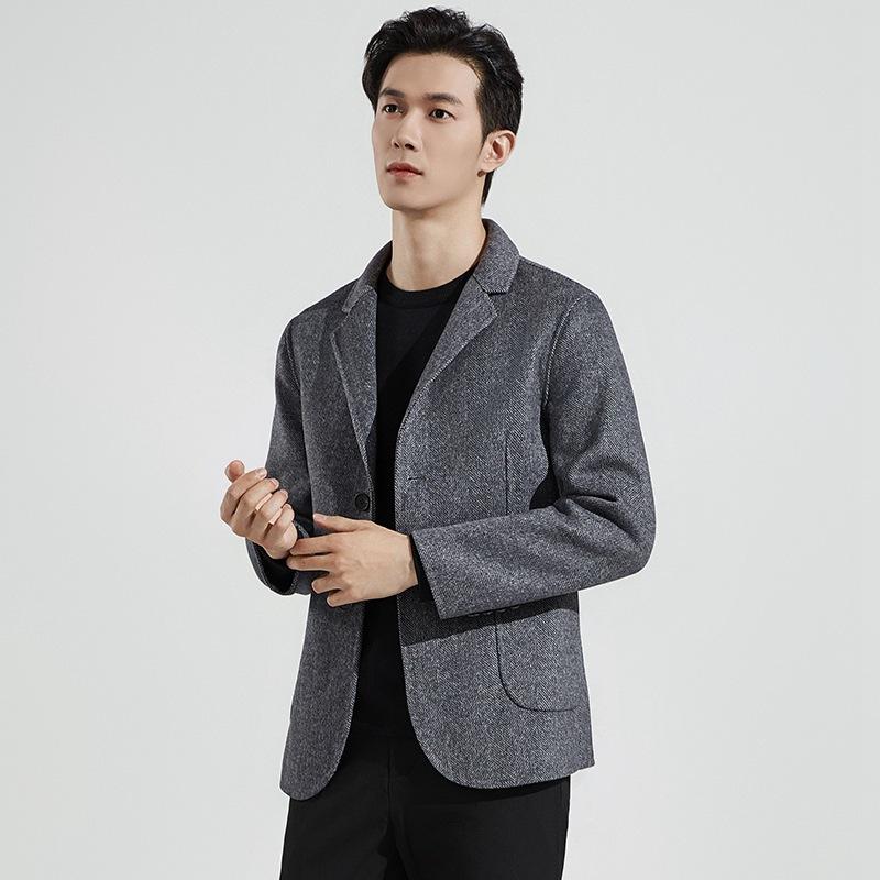 Spring and Autumn Young Men's Simple Herringbone Short Wool Double-sided Wool Single-Western Business Casual Suit Jacket