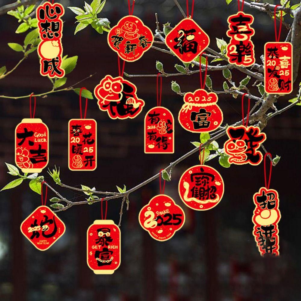 Zodiac Snake New Year Tree Hanging Tag Cartoon Fu Character Pendant  For Potted Plant