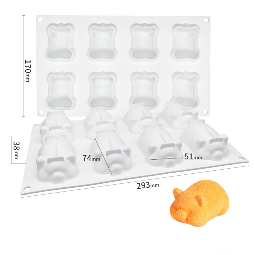 8 gleichmäßige goldene Schweine-Mousse-Kuchen-Silikonform, DIY-Kuchenform, Eiscreme, dreidimensionales Schweine-Reiskuchen-Eiscreme-Schleifwerkzeug