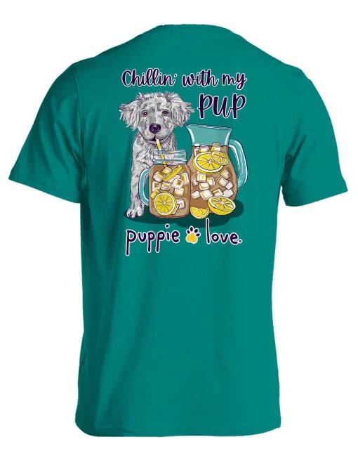 New PUPPIE LOVE CHILLIN WITH MY PUP Ice Tea T Shirt S