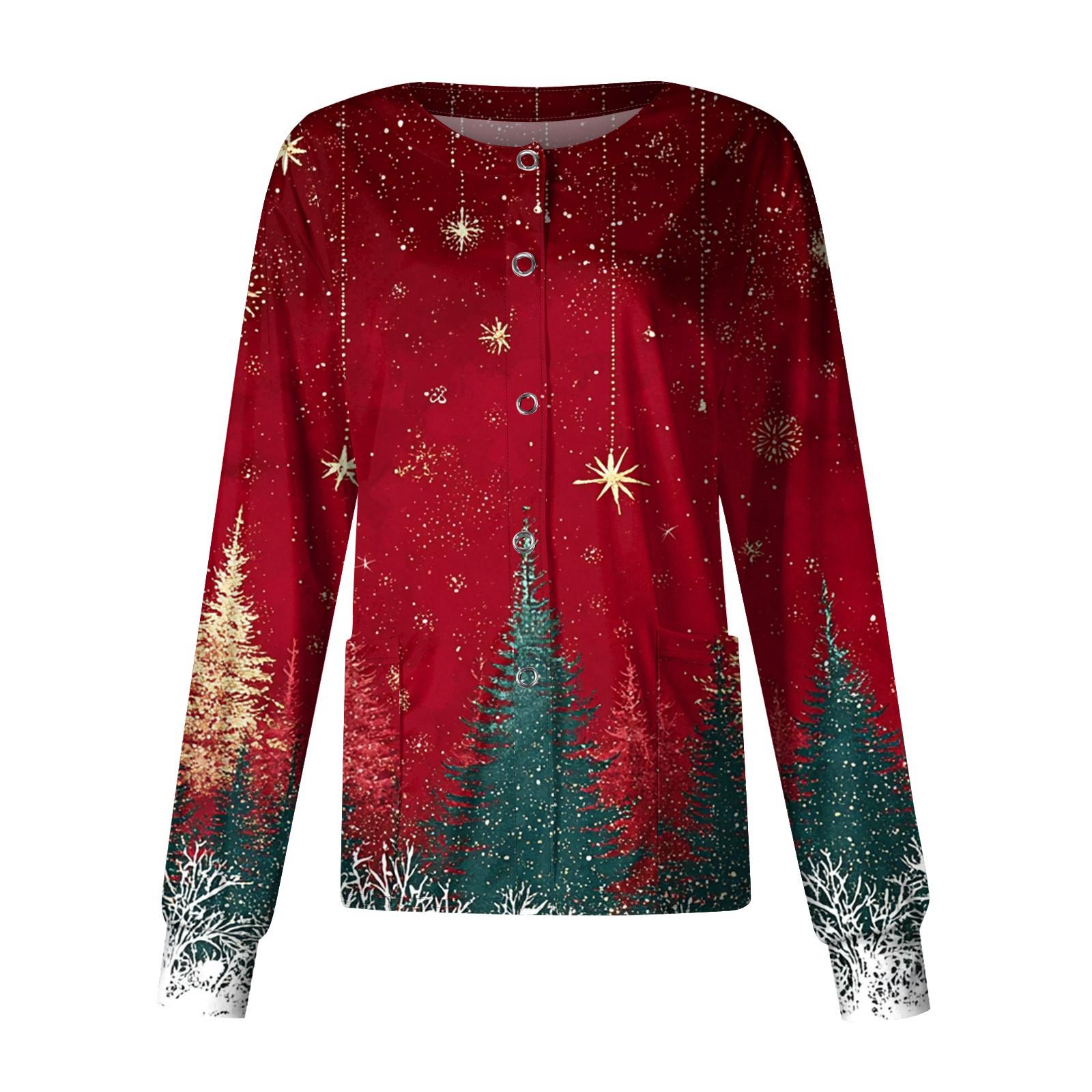 

Женский повседневный однобортный однобортный защитная одежда с рождественским принтом и длинными рукавами, кардиган, топ XXXXL киноварь