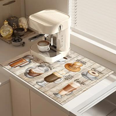 Retro Coffee-Themed Absorbent Kitchen Drying Mat Perfect For Home And Apartment Dining Table Decoration